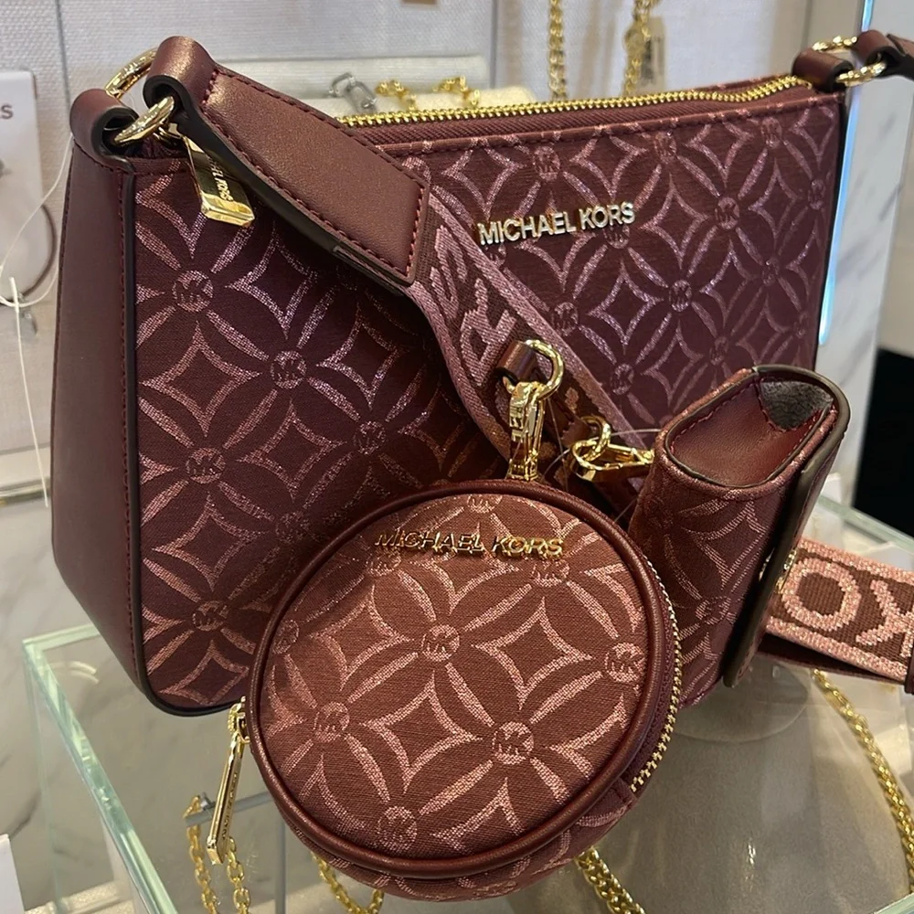 MICHAEL KORS Jet Set Travel Small Logo Jacquard Crossbody With Tech Attach -